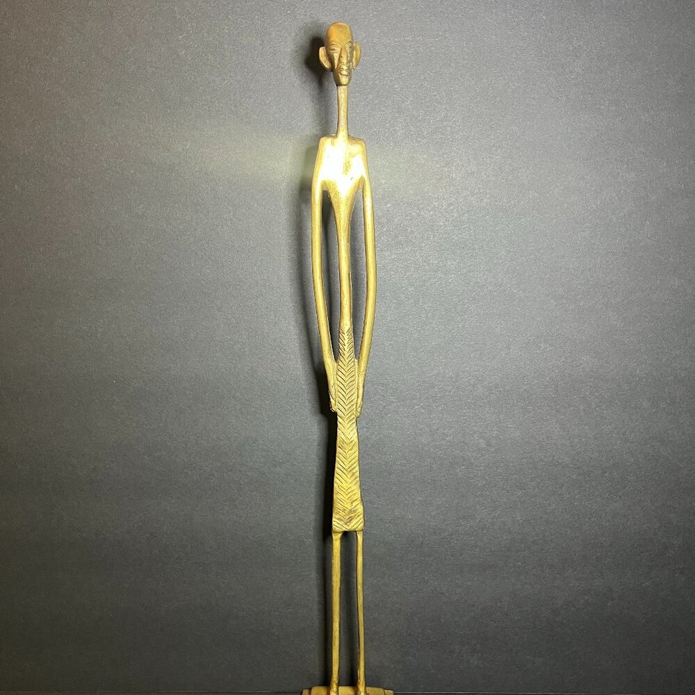 VTG Tribal African Brass Tall Slender Elongated Dogon Man Figure Statue 17.25"